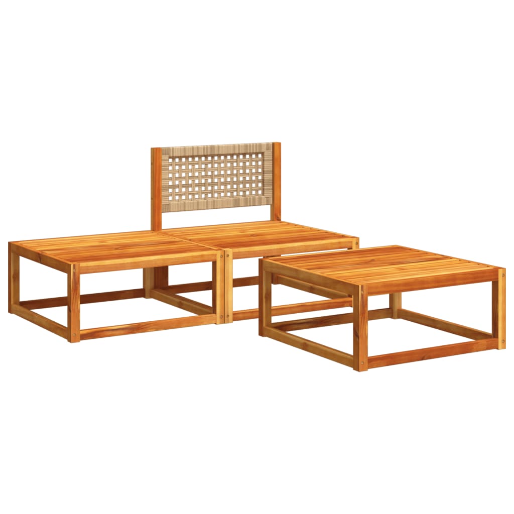 vidaXL Set di divani da giardino 3 pezzi con cuscini in legno di acacia e rattan
