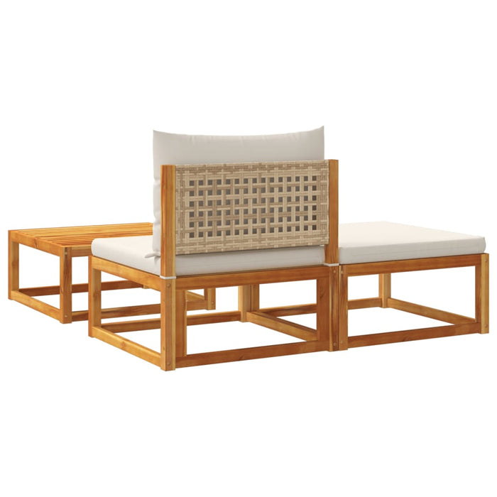 vidaXL Set di divani da giardino 3 pezzi con cuscini in legno di acacia e rattan