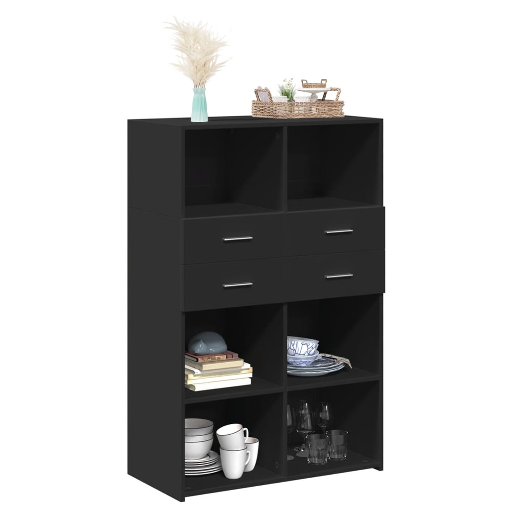 Credenza-Buffet-Armadio da cucina Nera 80x42,5x124 cm in Legno Multistrato