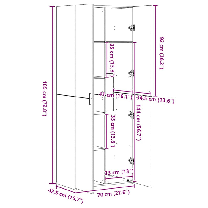Credenza Bianca 70x42,5x185 cm in Legno Multistrato 3281427