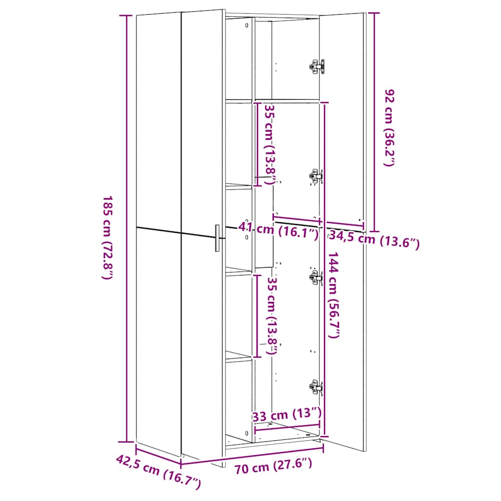 vidaXL Credenza Nera 70x42,5x185 cm in Legno Multistrato