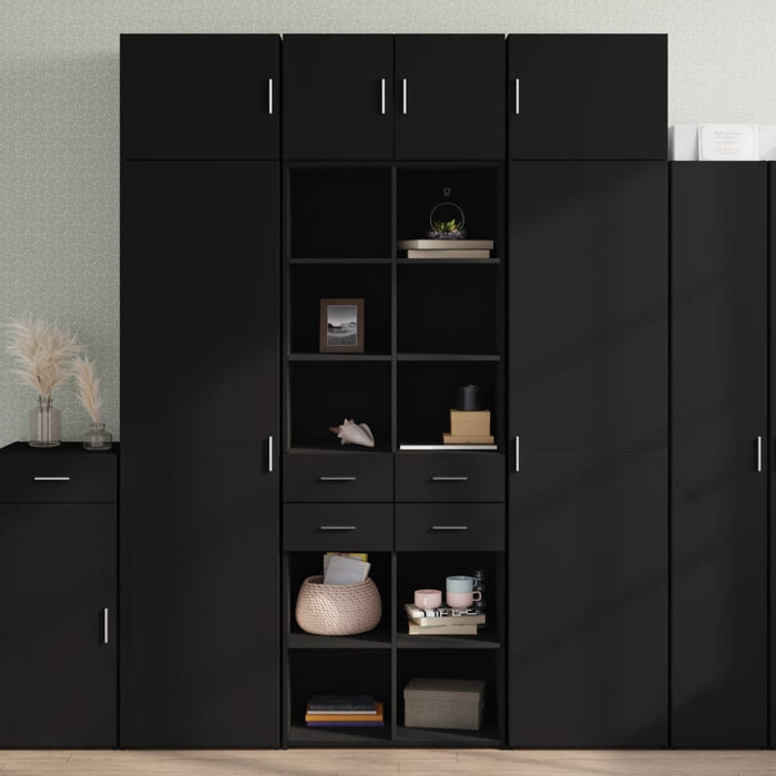 Credenza-Buffet-Armadio da cucina Nera 70x42,5x185 cm in Legno Multistrato 663341
