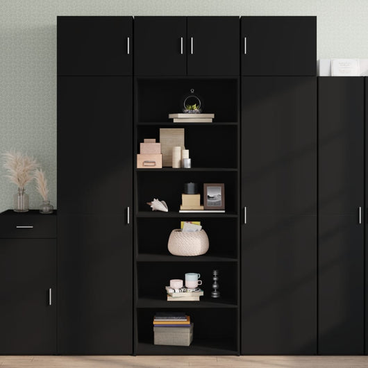 Credenza-Buffet-Armadio da cucina Nera 70x41x185 cm in Legno Multistrato