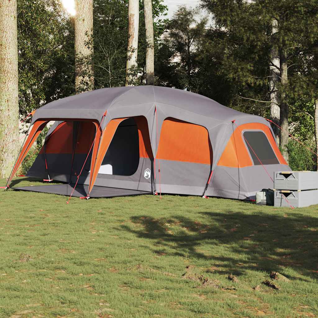 Tenda da Campeggio con Portico 9 Persone Grigio e Arancione