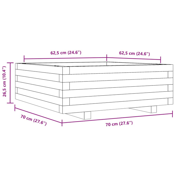 Vassoio per fioriera aiuola rialzata piante fiori terrazza giardino 70 x 70 x 26,5 cm legno di pino massiccio marrone 02_0037810