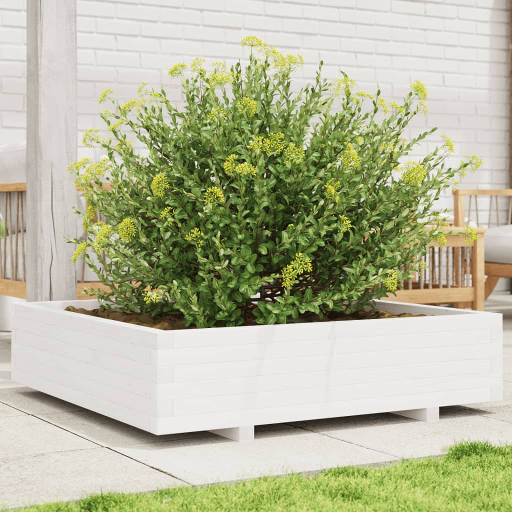 Fioriera da Giardino Bianca 100x100x26,5cm Legno Massello Pino 847319