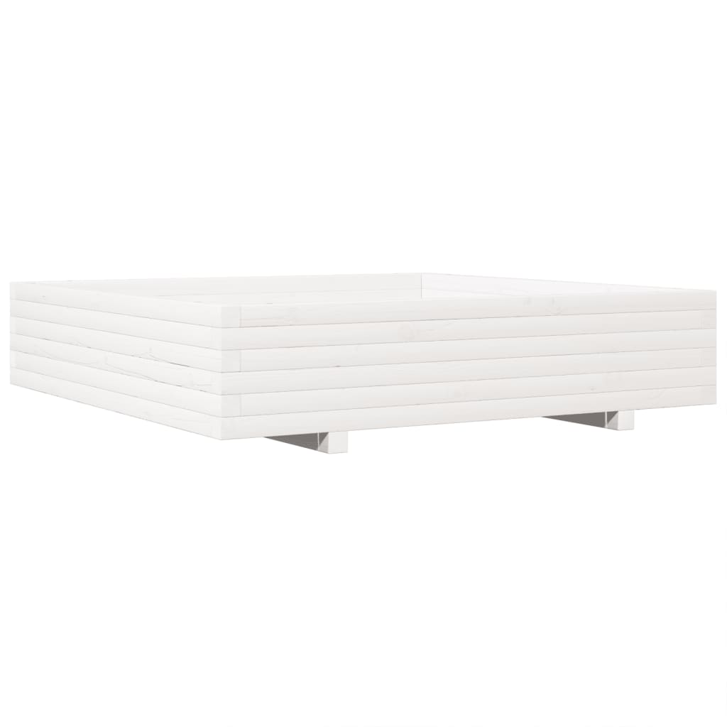 Fioriera aiuola rialzata vassoio piante fiori terrazza giardino 110 x 110 x 26,5 cm legno di pino massiccio bianco 02_0037303