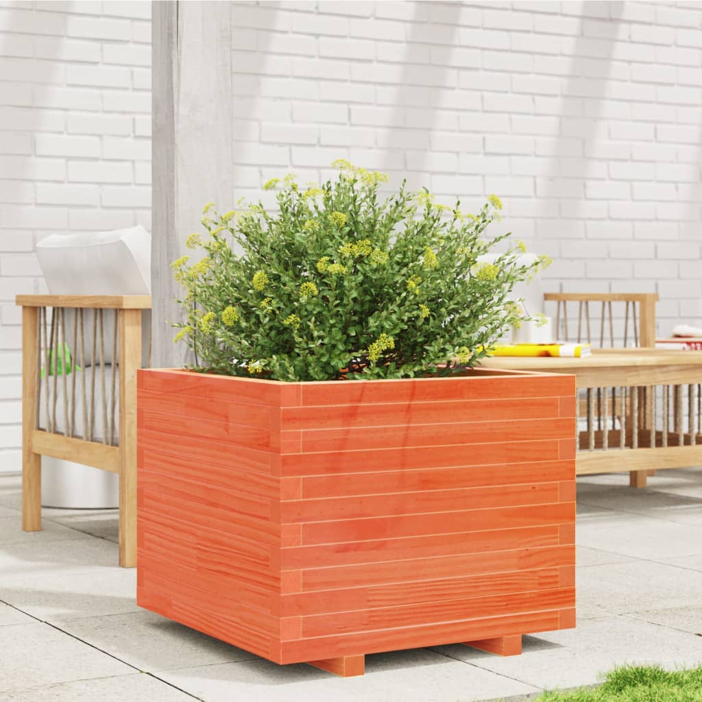 Fioriera Giardino-Vaso da Esterno-Contenitore per Piante Marrone Cera 60x60x49,5cm Legno Massello Pino