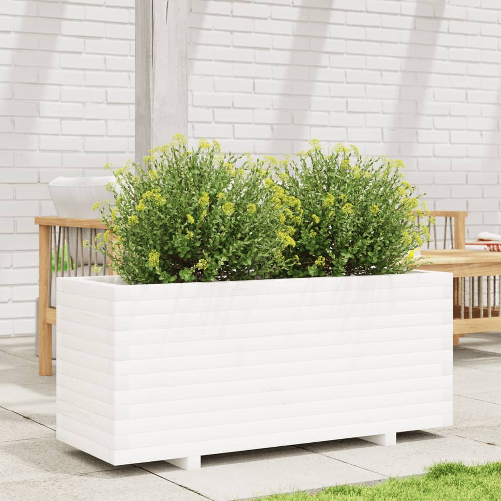 Fioriera da Giardino Bianca 110x40x49,5 cm Legno Massello Pino 847379