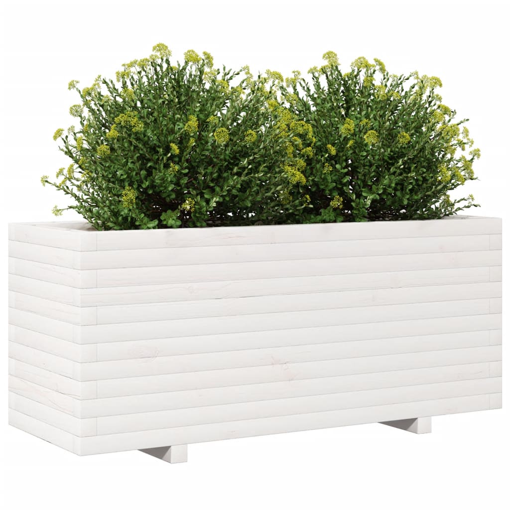 Fioriera da Giardino Bianca 110x40x49,5 cm Legno Massello Pino 847379