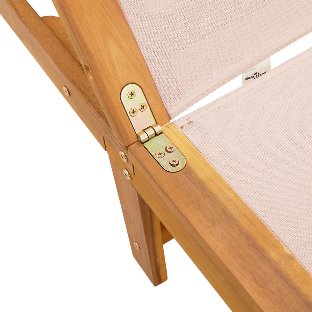 vidaXL Lettino Prendisole con Tavolo Crema Massello Acacia e Textilene