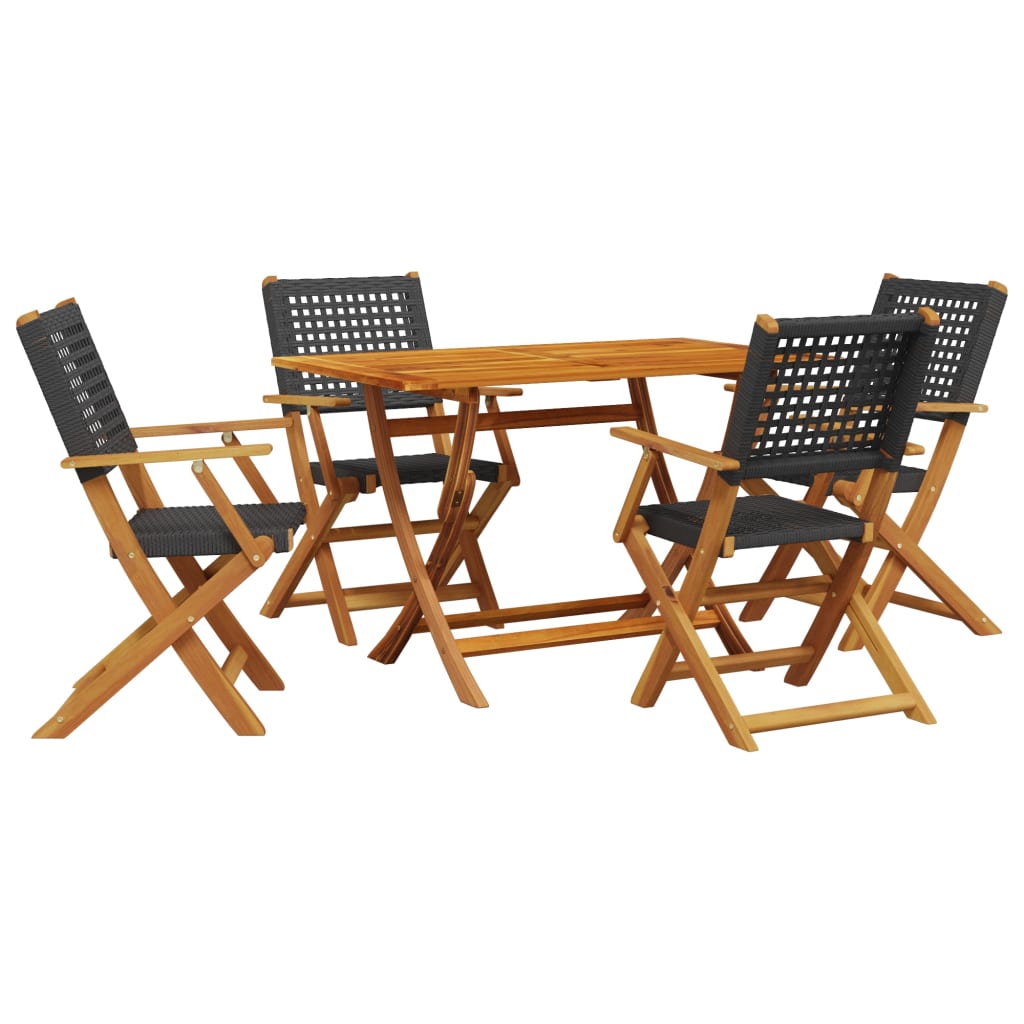 Set da Pranzo per Giardino 5pz Nero Polyrattan e Legno Massello 3281694
