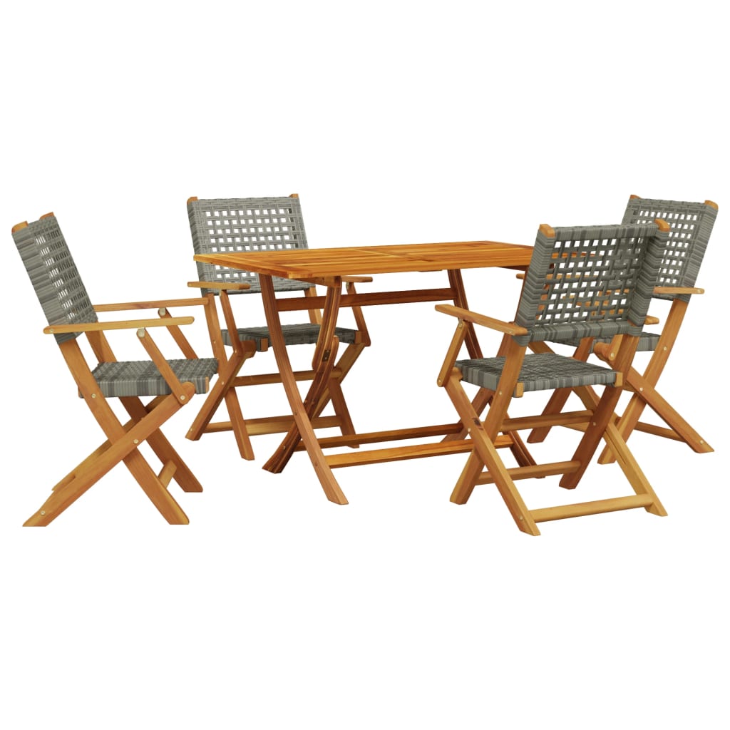 Set Pranzo da Giardino 5pz Grigio Polyrattan e Legno Massello 3281695