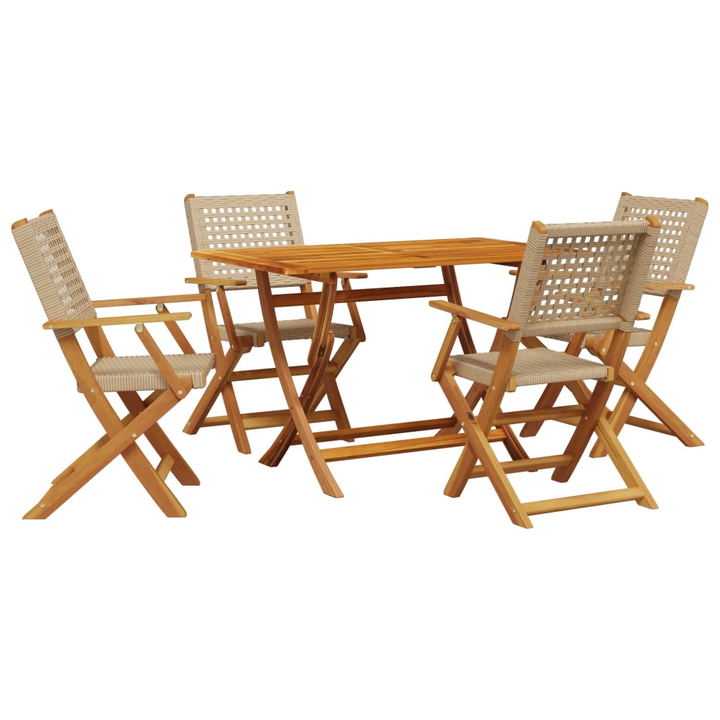 Set Pranzo da Giardino 5 pz Beige Polyrattan e Legno Massello 3281696