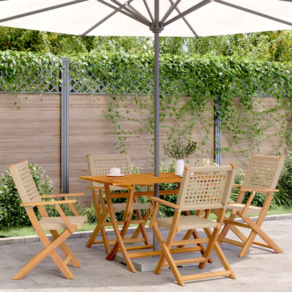 Set Pranzo da Giardino 5 pz Beige Polyrattan e Legno Massello 3281696