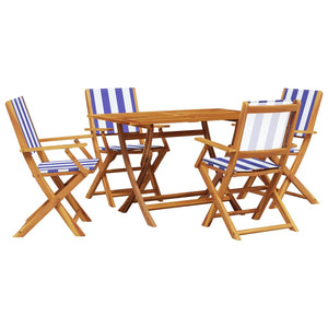 Set Pranzo Giardino 5pz Blu e Bianco Tessuto e Legno Massello 3281705
