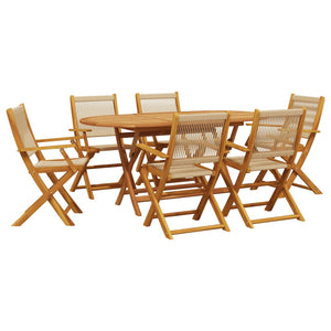 Set Pranzo da Giardino 7 pz Beige Polipropilene/ Legno Massello 3281711