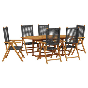 Set Pranzo Giardino 7 pz Nero in Polyrattan e Legno Massello 3281718