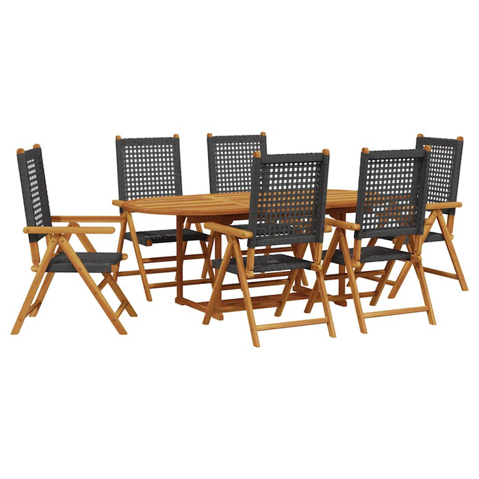 Set Pranzo Giardino 7 pz Nero in Polyrattan e Legno Massello 3281718