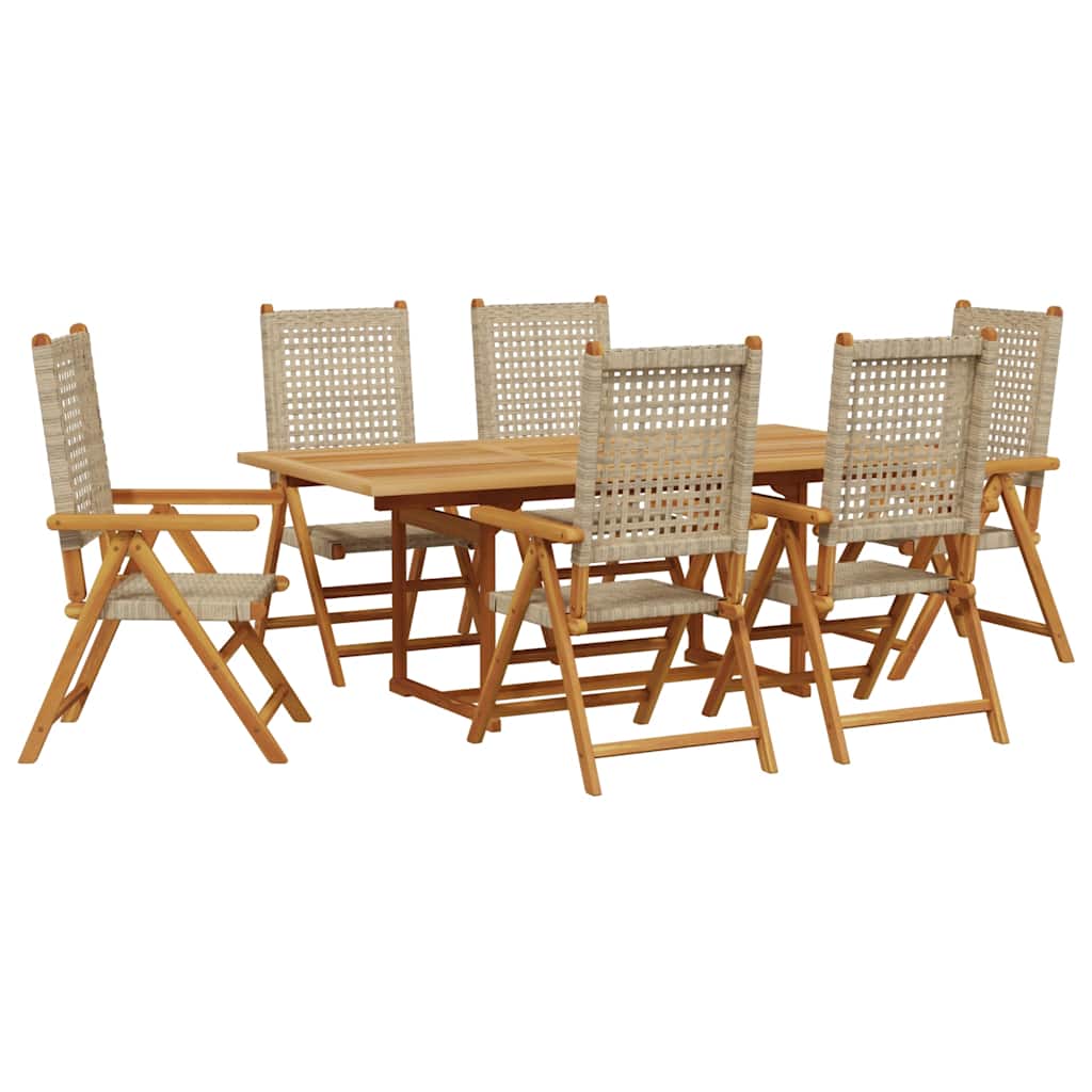 Set Pranzo da Giardino 7 pz Beige Polyrattan e Legno Massello 3281732