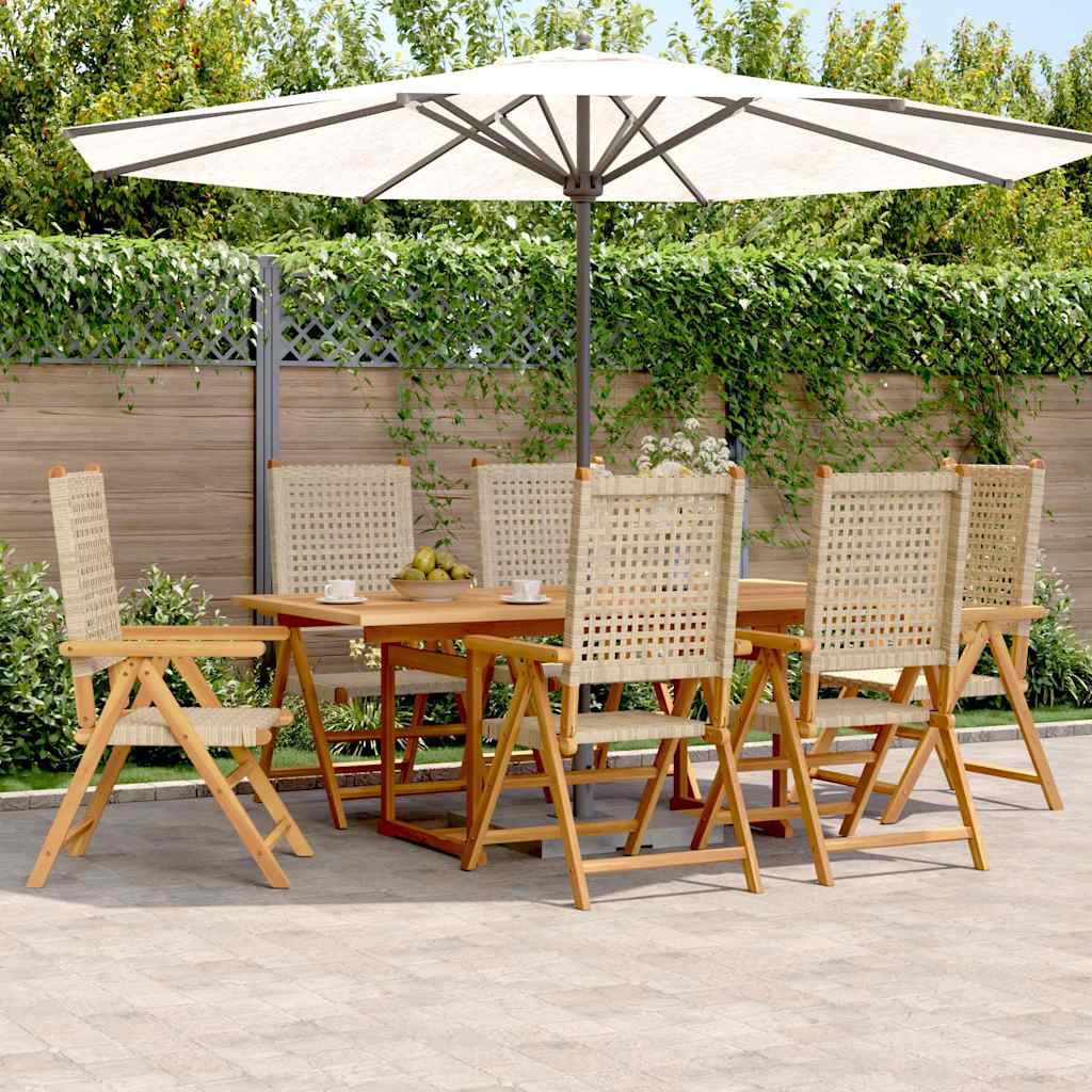 Set Pranzo da Giardino 7 pz Beige Polyrattan e Legno Massello 3281732