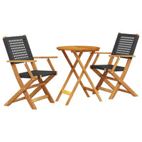 Set da Bistrot 3 pz Nero in Polyrattan e Legno Massello 3281790