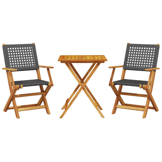 Set da Bistrot 3 pz Nero in Polyrattan e Legno Massello 3281802
