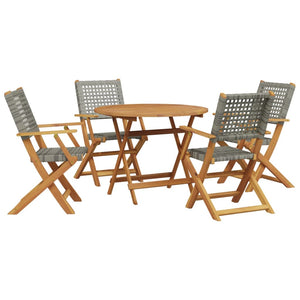 Set Pranzo da Giardino 5pz Grigio Polyrattan e Legno Massello 3281815