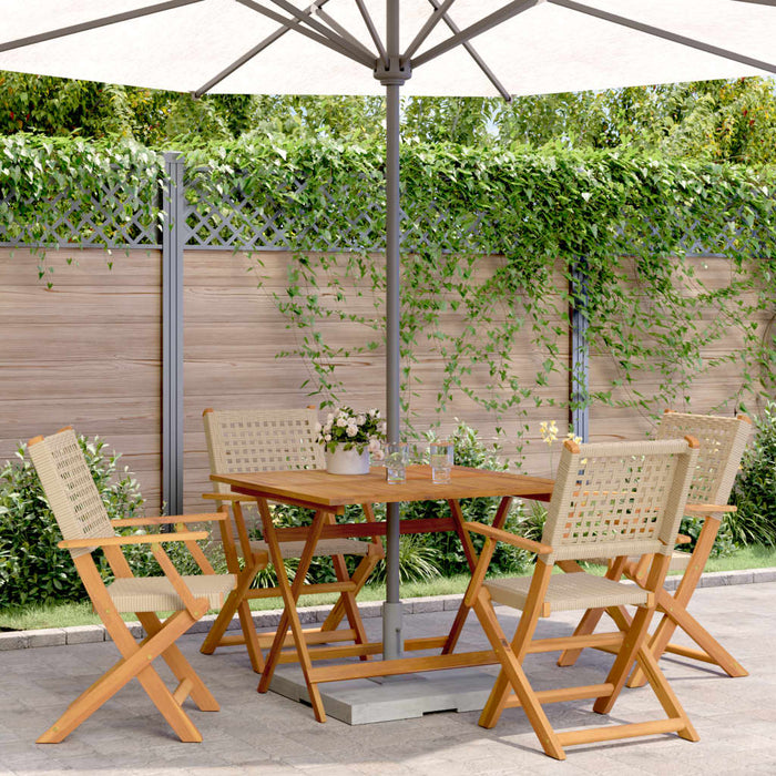 Set Pranzo da Giardino 5 pz Beige Polyrattan e Legno Massello 3281828