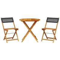 Set da Bistrot 3 pz Nero in Polyrattan e Legno Massello 3281838