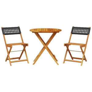 Set da Bistrot 3 pz Nero in Polyrattan e Legno Massello 3281838
