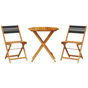 Set da Bistrot 3pz Nero in Polipropilene e Legno Massello