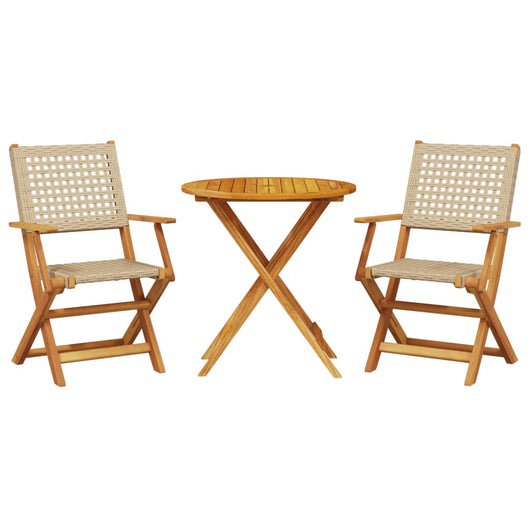 Set da Bistrot 3 pz Beige in Polyrattan e Legno Massello 3281852