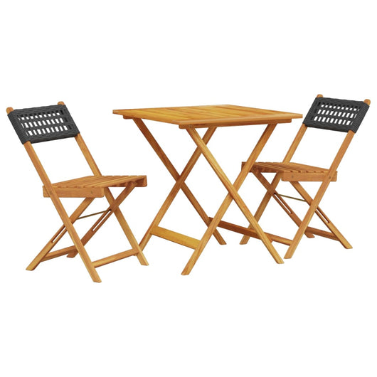 vidaXL Set da Bistrot 3 pz Nero in Polyrattan e Legno Massello