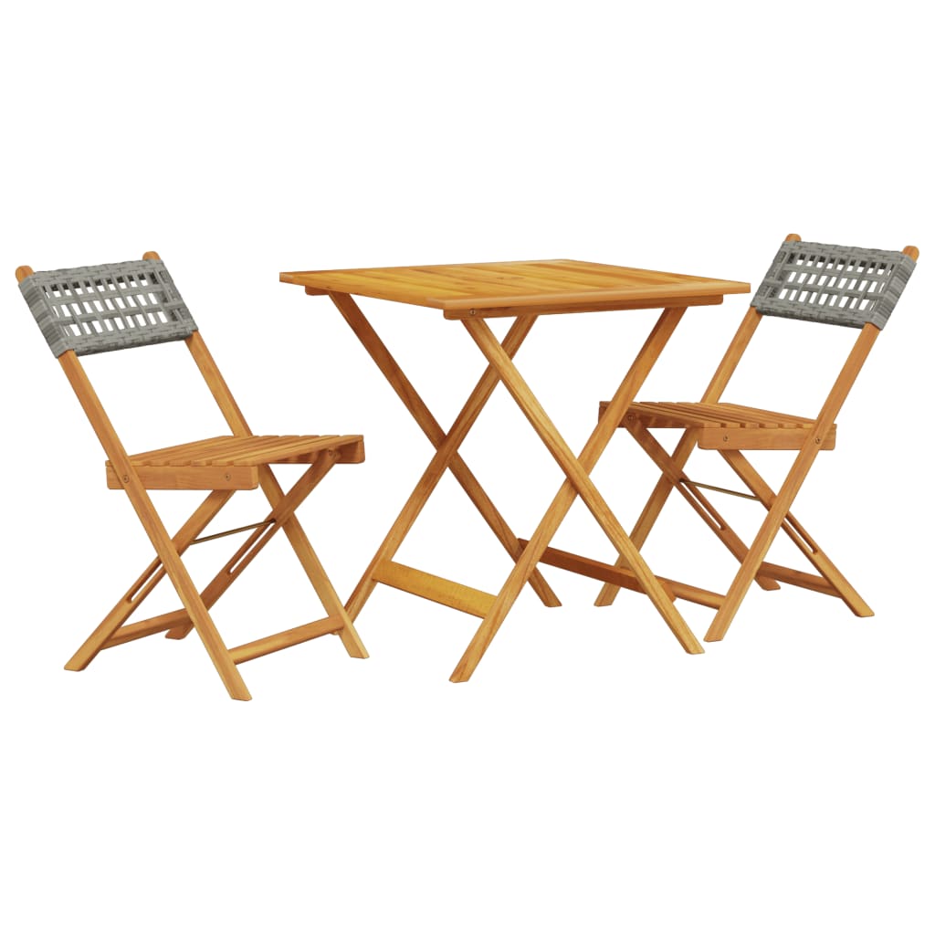 Set da Bistrot 3 pz Grigio in Polyrattan e Legno Massello 3281863