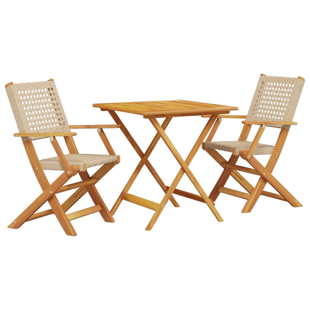 Set da Bistrot 3 pz Beige in Polyrattan e Legno Massello 3281876