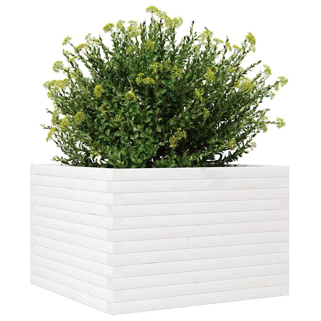 Fioriera da Giardino Bianca 70x70x46 cm Legno Massello di Pino 3282415