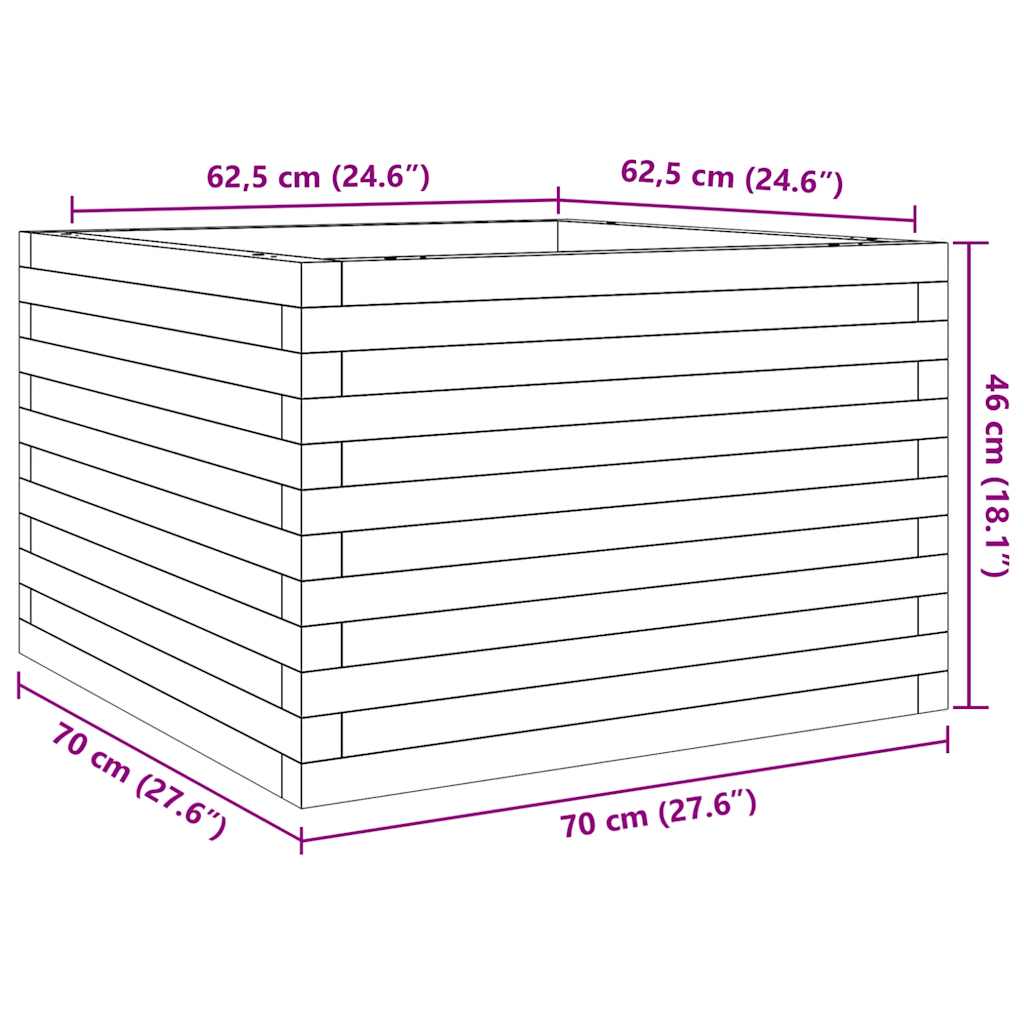 Fioriera da Giardino Bianca 70x70x46 cm Legno Massello di Pino 3282415