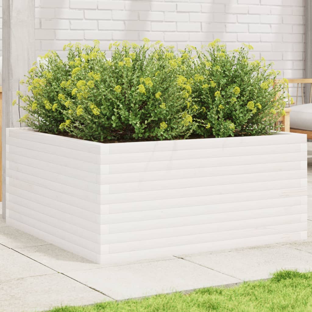 Fioriera da Giardino Bianca 100x100x46cm Legno Massello di Pino 3282430