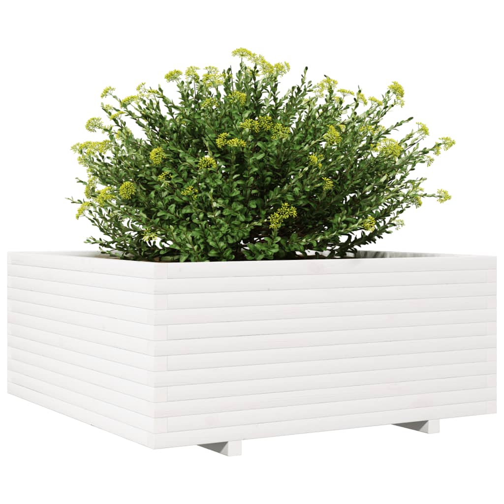 Fioriera da Giardino Bianca 110x110x49,5 cm Legno Massello Pino 3282545