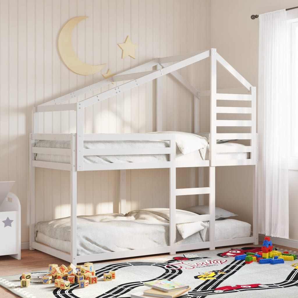Letto a Castello senza Materasso-Struttura Letto a Castello Bianco 90x190cm Massello Pino 655919