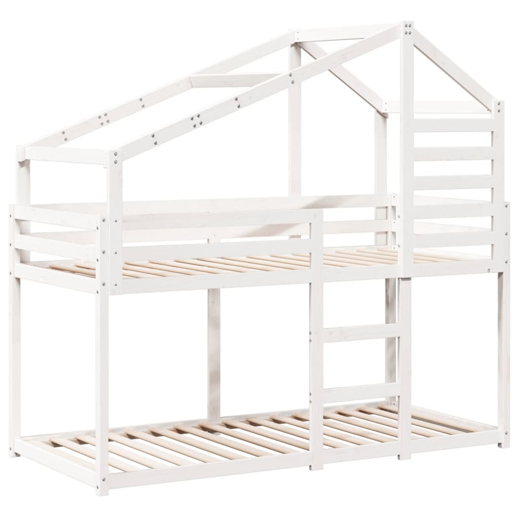 Letto a Castello senza Materasso-Struttura Letto a Castello Bianco 90x190cm Massello Pino 488553