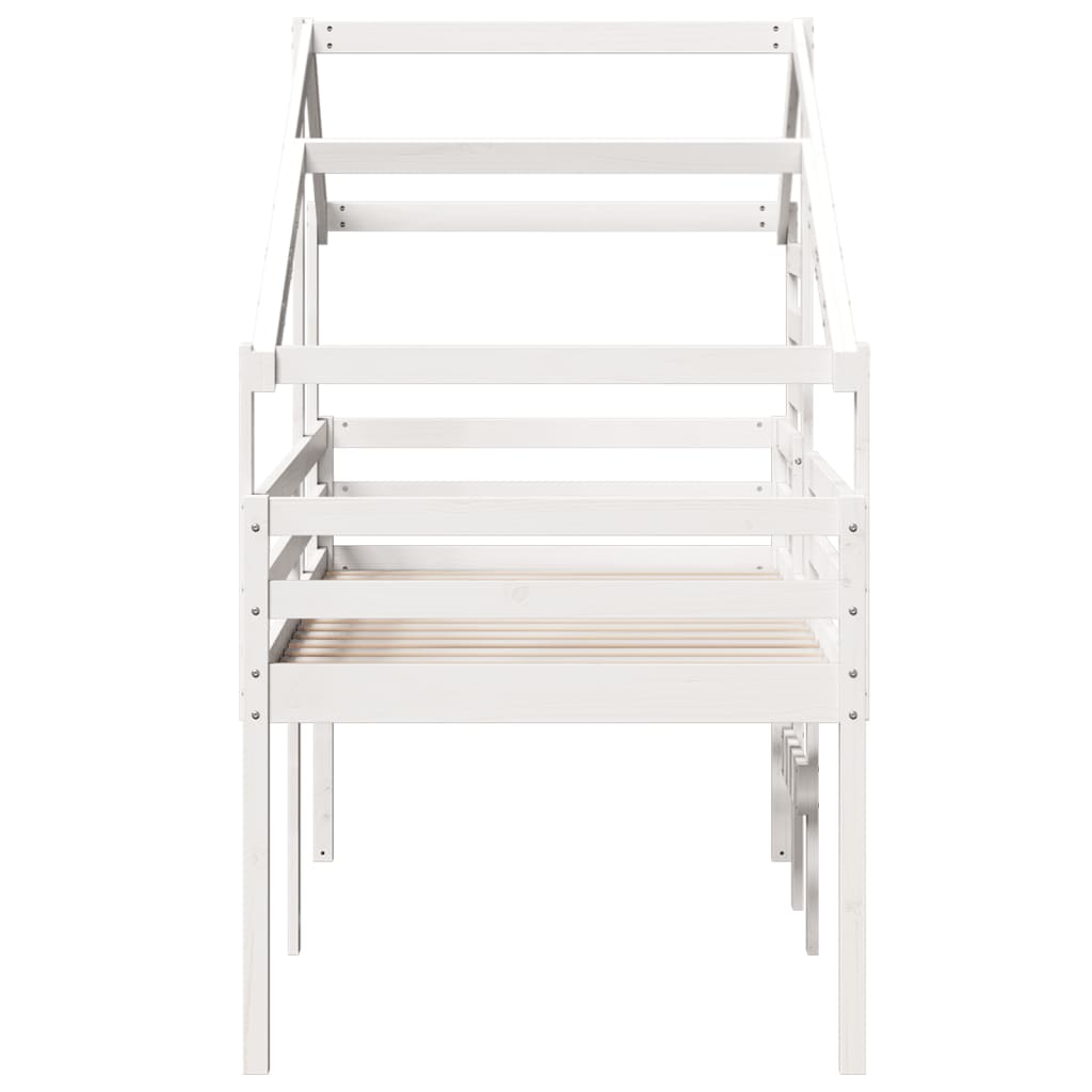 Letto a Soppalco con Tetto Bianco 80x200 cm in Legno di Pino