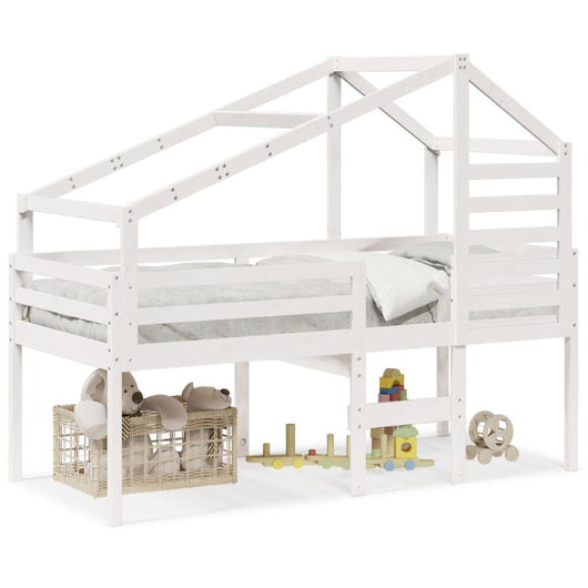 Letto a Soppalco con Tetto Bianco 90x200 cm in Legno di Pino 3281978