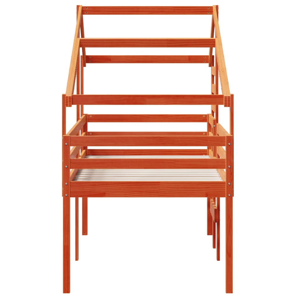 vidaXL Letto a Soppalco con Tetto Marrone Cera 90x200 cm Legno di Pino