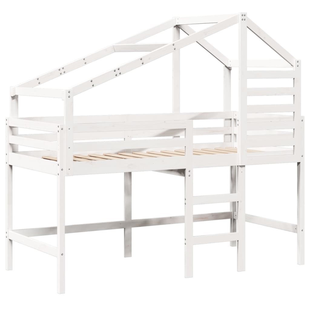 vidaXL Letto Soppalco con Scala e Tetto Bianco 80x200 cm Massello Pino