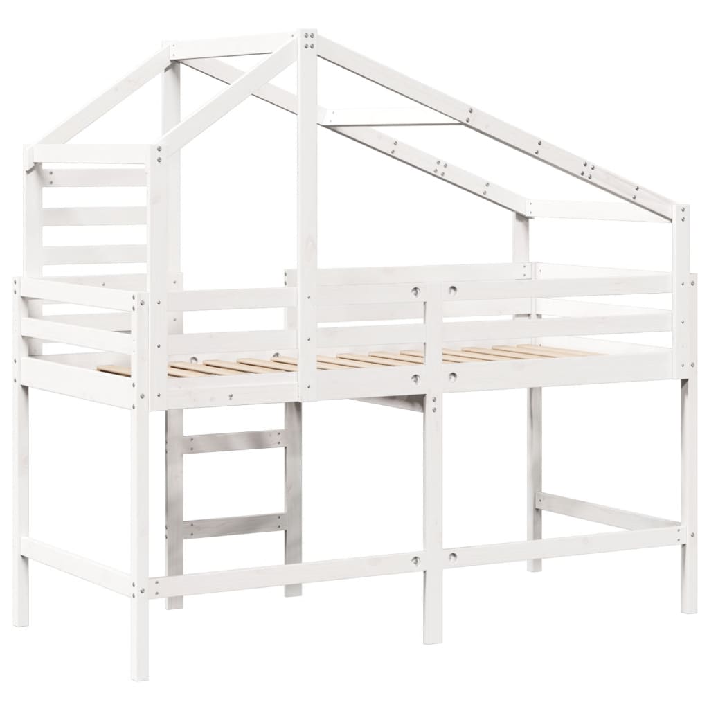 vidaXL Letto Soppalco con Scala e Tetto Bianco 80x200 cm Massello Pino