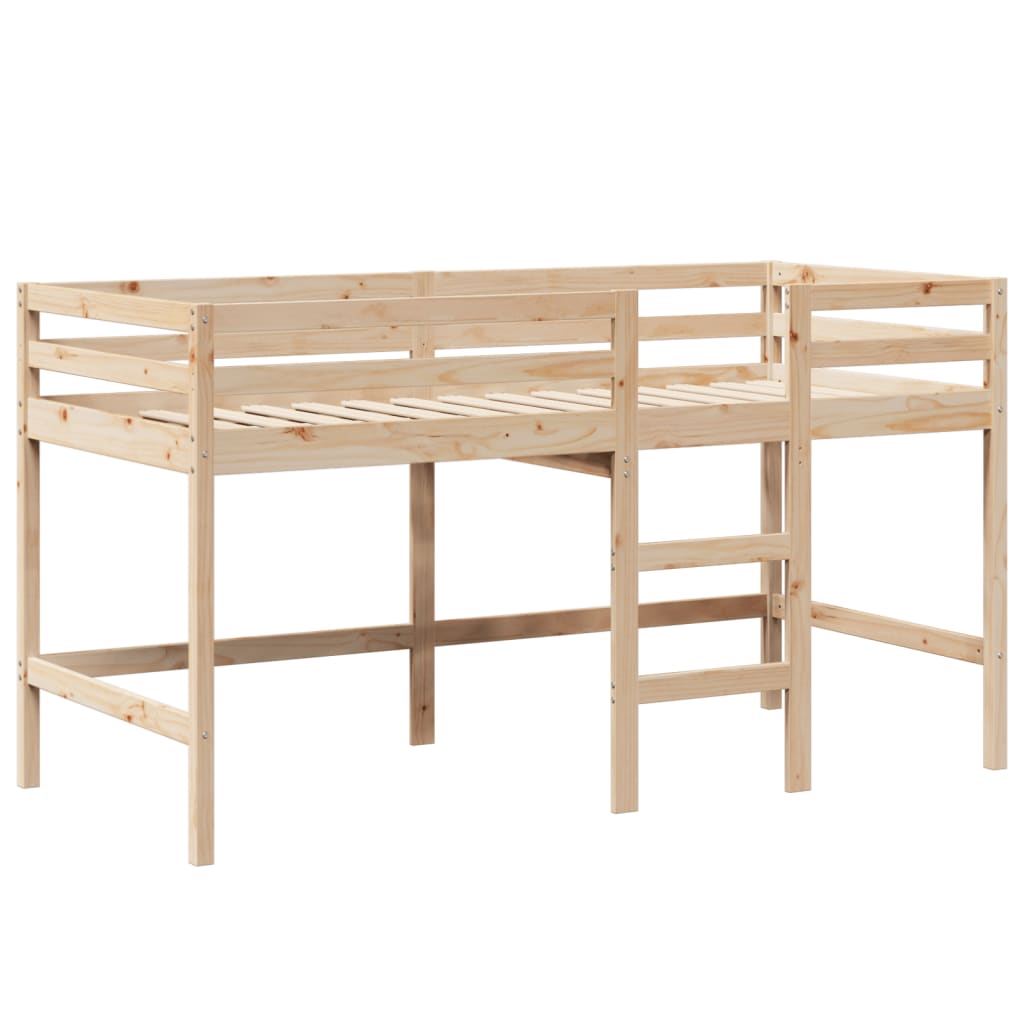 Letto Soppalco con Scala e Tetto 90x200 cm Legno Massello Pino