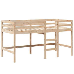 Letto Soppalco con Scala e Tetto 90x200 cm Legno Massello Pino