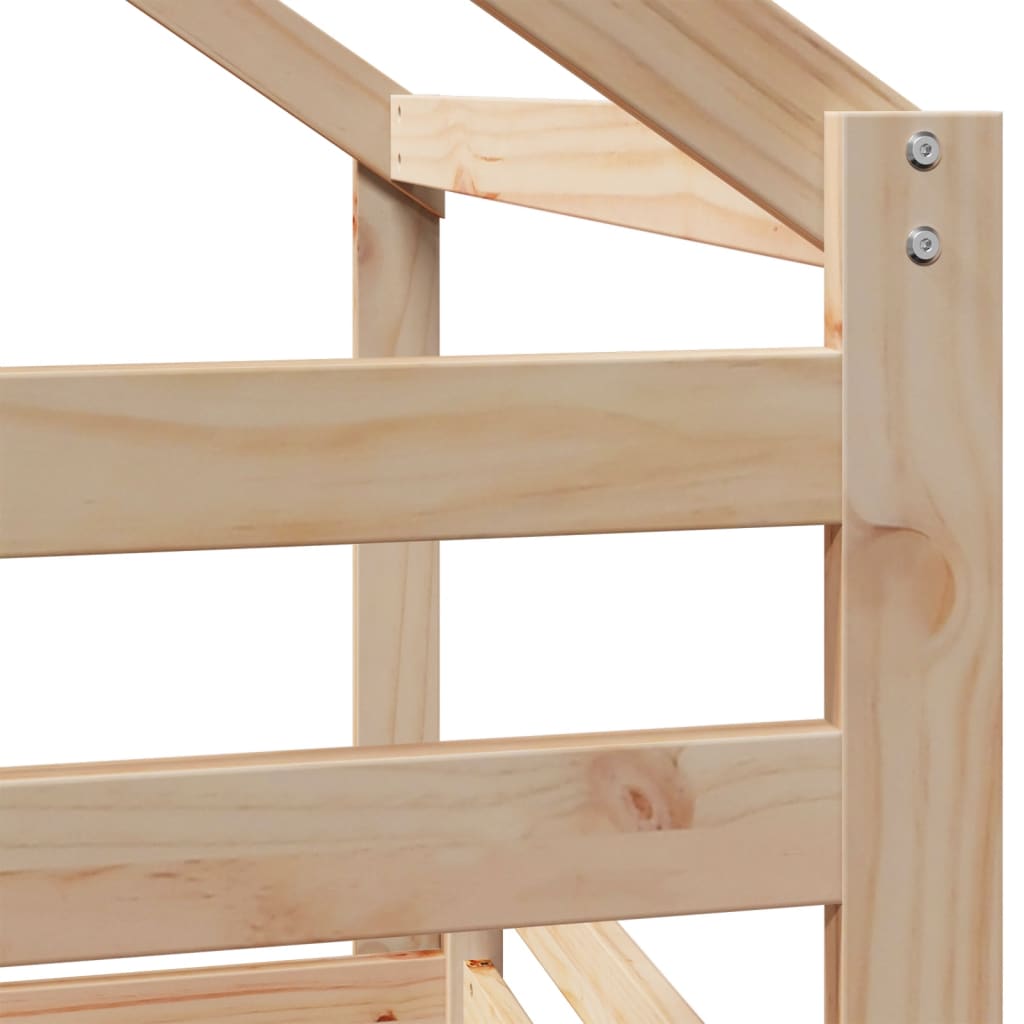 Letto Soppalco con Scala e Tetto 90x200 cm Legno Massello Pino 3281988